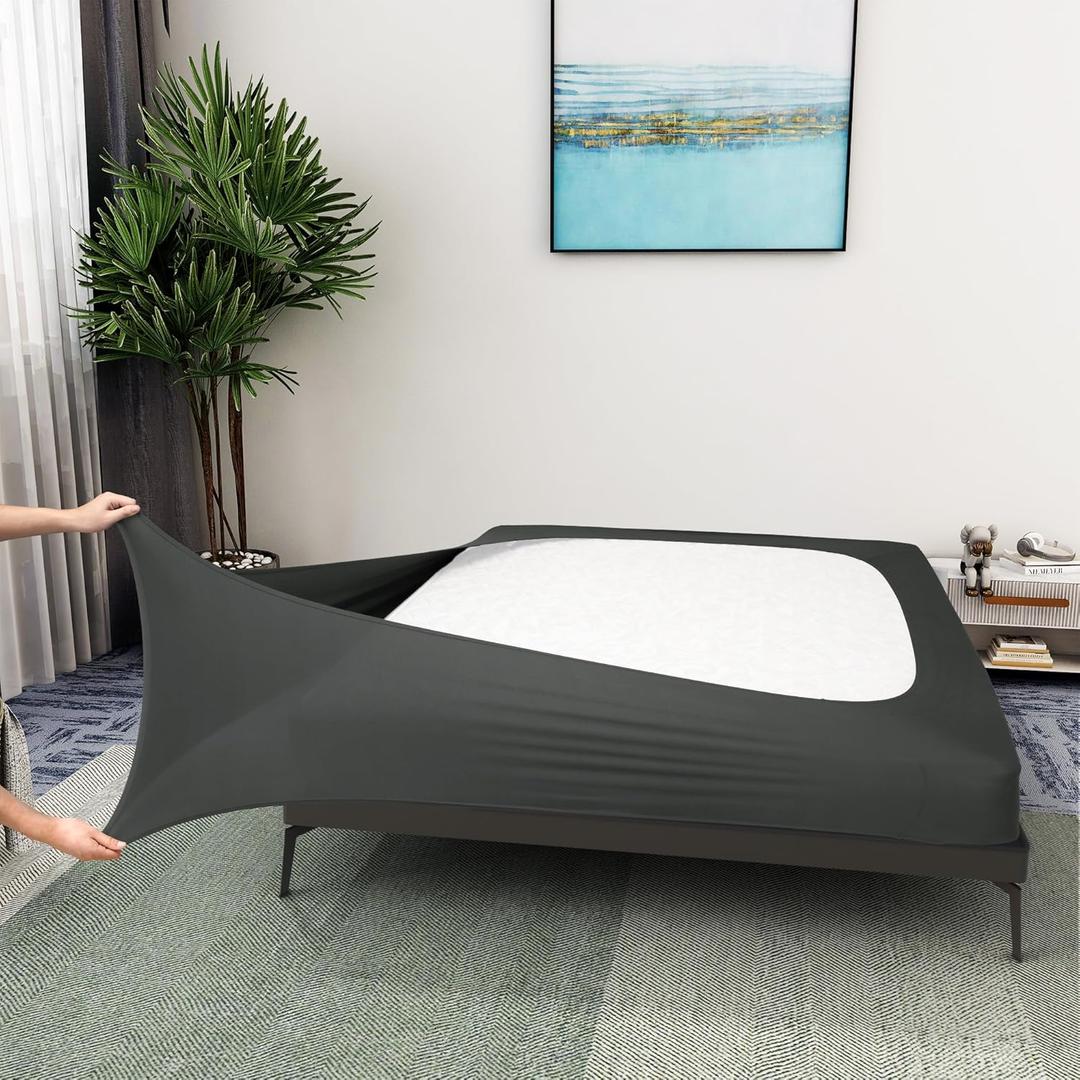 Alyvia Spring Box Spring Cover Full Size - Jersey Knit & Stretchy Wrap Around 4 Sides Bed Skirt for Hotel & Home - Full/Full XL, Gray (Dark Gray)