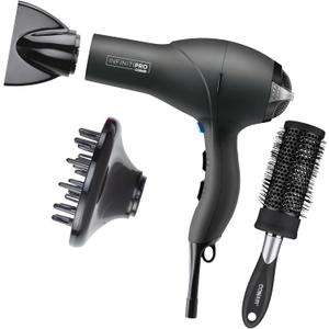 INFINITIPRO by CONAIR Hair Dryer with Diffuser | Salon Performance AC Motor Blow Dryer | Includes Diffuser, Concentrator and Bonus Blow-Out Brush | Grey 