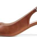 GENSHUO Low Kitten Heels Women's Slingback Dressy Pumps Pointed Closed Toe Ankle Strap Elegant Wedding Pumps Formal Comfortable Shoes (9.5, Brown)