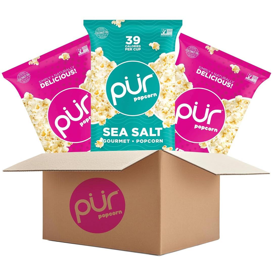 PUR Popcorn, Made with Coconut Oil, Sweet & Salty and Sea Salt, Guilt-Free & Healthy Snack, Gluten Free, Vegan & Non-GMO, Individual Bags, 6.07 oz. (Pack of 3) 