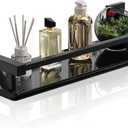 Alise Bathroom Glass Shelf with Stainless Steel Railing, Matte Black Small Tempered Glass Floating Wall Shelf Over The Toilet, 16 inch