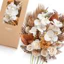 Ling's moment Fake Flowers Box, Faux Artificial Greenery Stems Foam Roses Anthurium Silk Orchid Hibiscus Fabic Flower for Centerpieces Bouquet Wedding Vase Decorations, White & Brown, Deluxe Combo