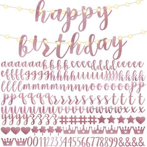 TaoBary 167 Pcs DIY Banner Kit Happy Birthday Glitter Banner Customizable Glitter Make Your Own Kit 162 Letters Symbols and Numbers 3 Rope for Birthday Halloween Wedding Christmas(Rose Gold)