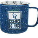 Pavilion Gift Company - Beach Mode Ceramic 18-ounce Mug, Blue with Speckled Finish, Durable Thick Walled Camping Style Coffee Cup, Campfire Mug, Beach Decor, Palm Trees, 1 Count