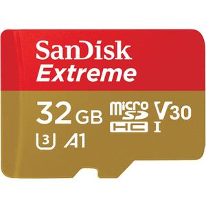 SANDISK 32GB Extreme microSDHC UHS-I Memory Card with Adapter - Up to 100MB/s, C10, U3, V30, 4K, A1, Micro SD - SDSQXAF-032G-GN6MA