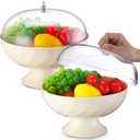 2 Pcs Fruit Bowl with Lid for Kitchen 9.65 Inch Fruit Basket with Draining Holes and Removable Pedestal Fruits Holder for Dining Table Decorations Counter Food Vegetable Storage Accessories (White)