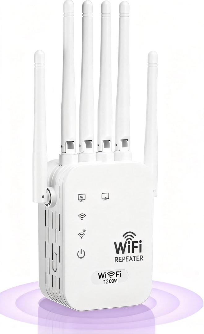 2026 WiFi Extenders Signal Booster for Home, 1200Mbps Dual-Band 5GHz 2.4GHz Signal Long Range Up to 10000 sq. ft & 50 Devices (6 Antennas)