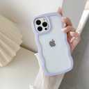 QLTYPRI Compatible with iPhone 15 Pro Max Case, Cute Curly Wave Frame Clear Case for Girls Women, Transparent Soft Silicone TPU Bumper Shockproof Phone Cover for iPhone 15 Pro Max - Purple