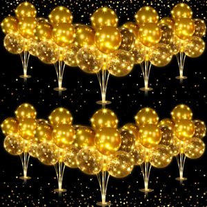 Junkin 10 Set Balloon Stand Kit for Centerpiece with LED String Light 100 Pcs Balloons Light up Table Balloon Stand Centerpieces for Back to School Baby Shower Birthday Wedding(Gold)