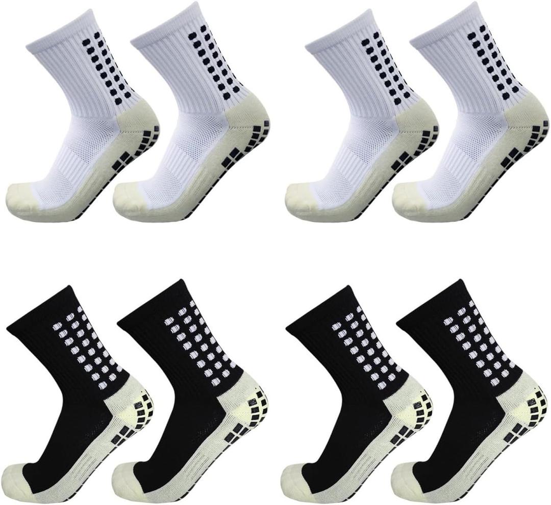 Aimery 4 Pairs Mens Grip Soccer Socks Non Slip Grippy Women Socks for Football Basketball Sports (One Size, 2black2white)