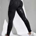 Women's Graphic Print Leggings High Waist Yoga Pants Fitted Long Trousers (Black, S)