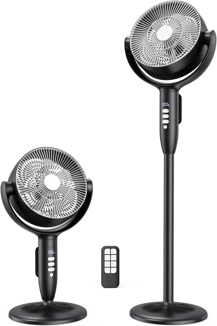 Cordless Rechargeable Pedestal Fan, 12000mAh Battery, Remote Control | Up to 30H Runtime, 120°+120° Oscillation, 8 Speeds, Adjustable Height Standing Fan for Bedroom, Patio, Camping