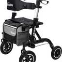 Rollator Walker for Seniors/Adults Foldable Rolling Walker with Seat 330 lbs Capacity 10 inch Wheels Hand Grips Adjustable Height Lightweight Aluminum Walker Removable Back Support 7210(Black)