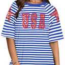 SFHFY 4th of July Shirt Women: USA T-Shirt Striped American Flag T-Shirt 
 2XL