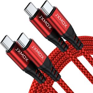 JXMOX USB C to USB C Cable 60W, (2 Pack 6.6ft) Type C Fast Charging Cord Compatible with iPhone 16 Pro/15 Pro Max, Samsung Galaxy S24 S23 S22 S21 Ultra, Pixel, MacBook, iPad Pro, USB C Charger (Red)