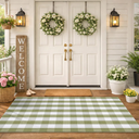 Spring Green and White Plaid Rug, 3' x 5' Cotton Blend Layered Doormat Rug for Front Door, Hand-Woven Washable Entryway & Porch Decor, Green