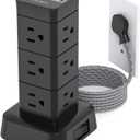 6 Feet Surge Protector Power Strip Tower, 12 Outlets 4 USB (2 USB C) Desktop Charging Station for Multiple Devices, Flat Plug Extension Cord with Multiple Outlets for Home Office Dorm, Black