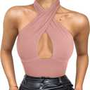 REORIA Butsmooth Women's Trendy Sexy Casual V Neck Double Lined Sleeveless Slimming Going Out Tank Top Bodysuits (Medium, Pink)