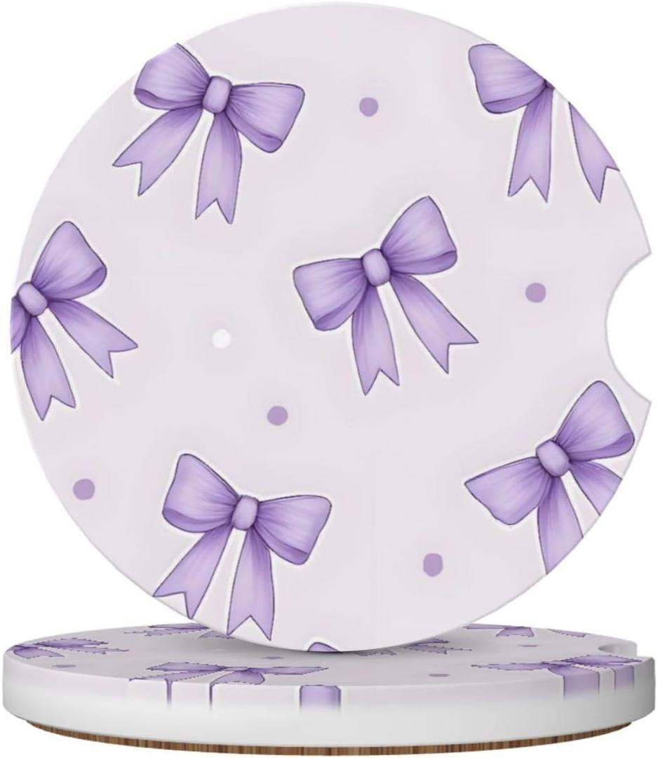 2 Pack Purple Bow Car Cup Coasters Holder Cute Car Accessories Girls Women