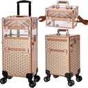 Rolling Makeup Train Case, 3-in-1 Makeup Trolley, Cosmetology Case on Wheels, Travel Makeup Organizer Case for Salon Barber Cosmetology Students, Nail Technicians, Hairstylists, and MUAs