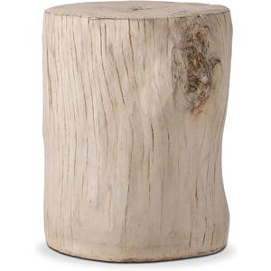 COSIEST Outdoor Antique Beige Side Table Faux Wood, Hand-Painted Wood Stump Stool, Ottomans, Plant Stand, Deck or Garden (1PC)