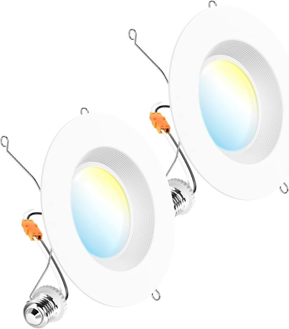Sunco 6 Inch LED Recessed Light, Retrofit Downlight Can Lights for Ceiling, Baffle Trim, 1050 LM, 13W (75W Equivalent), Selectable CCT 2700K/3000K/3500K/4000K/5000K, Dimmable, Damp Rated UL 2 Pack.