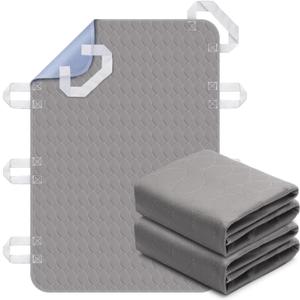 2 Pack Positioning Bed Pad with Handles, 8 Sturdy Handle Washable Bed Pads for Incontinence, Waterproof, Reusable Underpads for Elderly Hospital Home Care, Grey, 3652 (Gray)