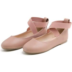 FEVERSOLE Girls Cute Dress Mary Jane Shoes Soft Party Holiday Ballet Flats (3.5 Little Kid, Pink Vegan Ankle Strap)