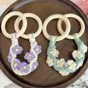 4 Pcs Daisy Flower Macrame Towel Holder Ring, Crochet Hanging Kitchen Dish Towel Holder, Handmade Kitchen Towel Hanger with Wood Hanging Loop for House Oven Stove Door