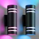 SHIMR Modern Outdoor Wall Lights Color Changing 2 Pack, RGBCW Smart Outdoor Lights Ambiance Sconce with Remote Control, Black Aluminum Exterior Lighting Fixtures Up and Down Lights [ETL Listed]