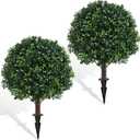 23.6" Artificial Boxwood Topiary Ball Trees, 2 Pack UV Resistant Artificial Plants Outdoor, Boxwood Balls with Ground Spike, Fake Plants for Front Porch Decor, Outdoor, Indoor (Green)