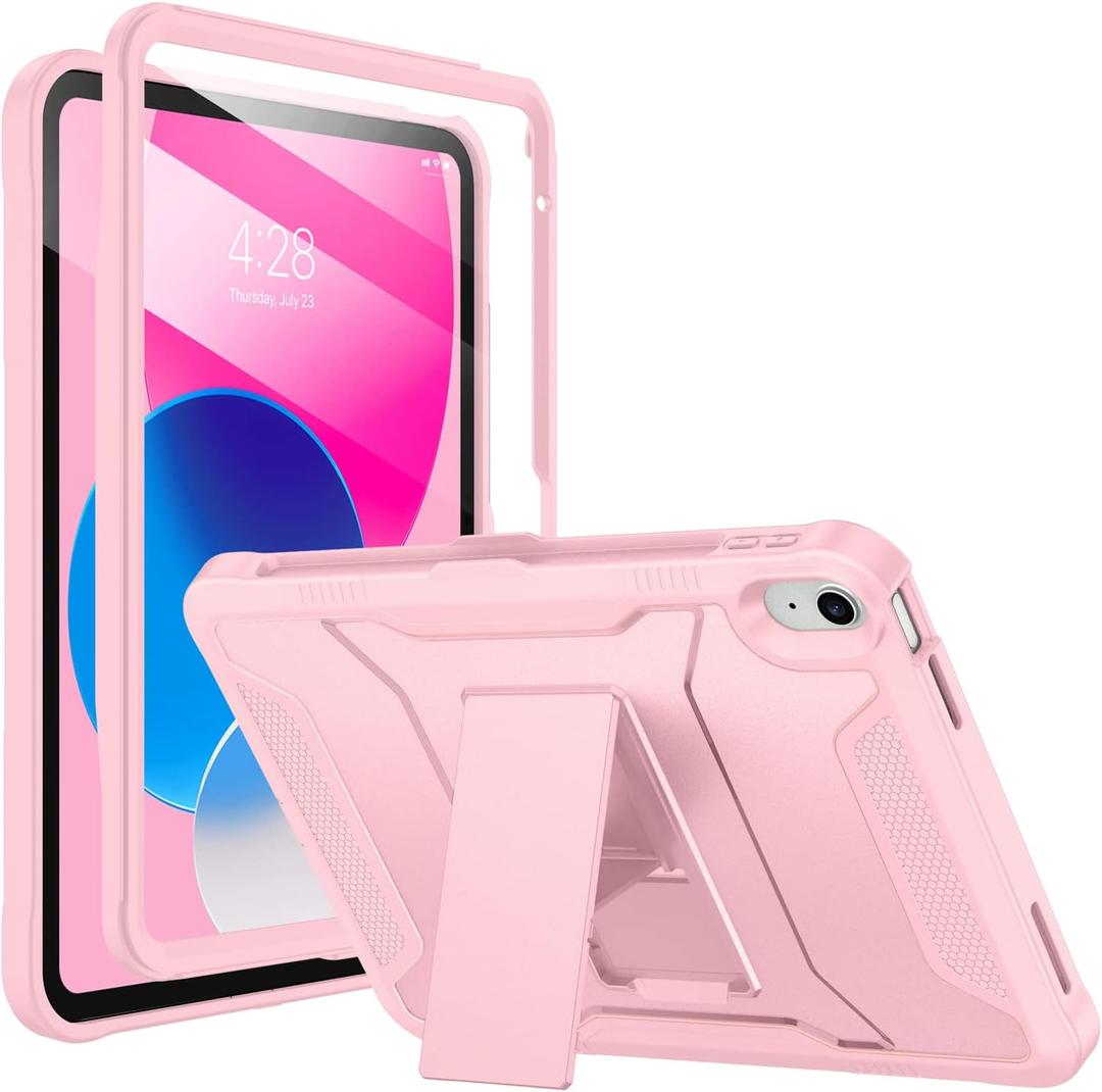 Soke Case for iPad 10th Generation 10.9-inch 2022, with Built-in Screen Protector and Kickstand, Rugged Full Body Protective Cover for New Apple iPad 10.9 Inch - Light Pink