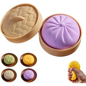 Giant Dumpling Squishy Fidget Toy with Steamer Case - Jumbo Steamed Bun Sensory Stress Relief Ball - Novelty Desk Squeeze Anxiety Relief Gift for Adults & Teens (Purper)