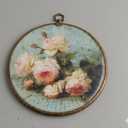 Vintage Victorian Rose Floral Wall Plaque – Shabby Chic Round Framed Artwork