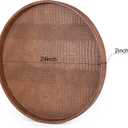 HofferRuffer Large Round Serving Tray 24'', Elegant Faux Leather Circle Ottoman Table Tray, Serve Tea Coffee Breakfast in Bedroom Living Room Kitchen (Antique Brown, 24'')