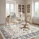 7x9 Area Rug for Living Room, Washable Vintage Pattern, Non-Slip Stain Resistant Soft Durable Floor Rug for Bedroom & Dining Room - (Blue & Beige)
