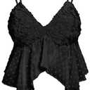AIMISHI Sexy 3D Flower Crop Top for Women Y2K V Neck Tank Tops Spaghetti Strap Ruffle Camisole Summer Going Out Outfits Black Medium (Black)