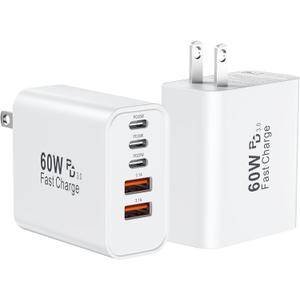 USB C Fast Charger Block, 60W USBC Wall Charger Plug, 2Pack 5-Port Type C Phone Charging Cubes Power Adapter Multiport Brick for iPhone 17/16/15/14/13/12/11/Pro Max/Plus/Air, iPad mini/Pro,Galaxy S25