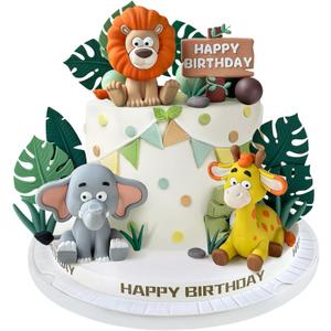 23pcs Safari Animal Cake Topper, Jungle Wild Cake Toppers with Leaves Balls Cake Decorations for Safari Animals Themed Birthday Party Decorations (Jungle Wild Animal Style)