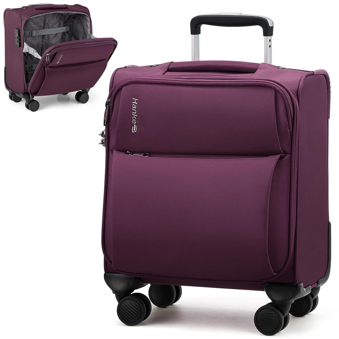 Hanke 16 Inch Underseat Carry On Luggage with Spinner Wheels Airline Approved, Small Rolling Suitcase Softside Underseater Lightweight TSA Travel Roller Suitcase Carry-On Bag(Purple)