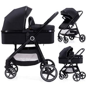 2-in-1 Baby Stroller with Bassinet Mode - Folding Infant Newborn Pram Stroller with Reversible Seat - Toddler Strollers for 0-36 Months Old Babies (Black)