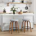 Swivel Bar Stools Set of 2, 24" Counter Height Backless Bar Stools, Fabric Upholstered Seat, Sturdy Curved Wood Legs, Mid-Century Modern Island Stools for Kitchen Bar, Dining Room, Gray