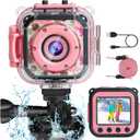 PROGRACE Kids Camera Waterproof- Children Digital Video Cameras Underwater Camera Toy for Kids 1080P DV Toddler Cameras for Girls Birthday Pool Toys Age 3-14 (Pink)