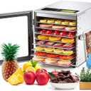 Cercker Food-Dehydrator Machine 8 Stainless Steel Trays, 500W Jerky Dehydrator for Meat, 190F Mushroom Dryer, 24H Timer Fruits Dryer for Herbs, Veggies, Yogurt & Dog Treats