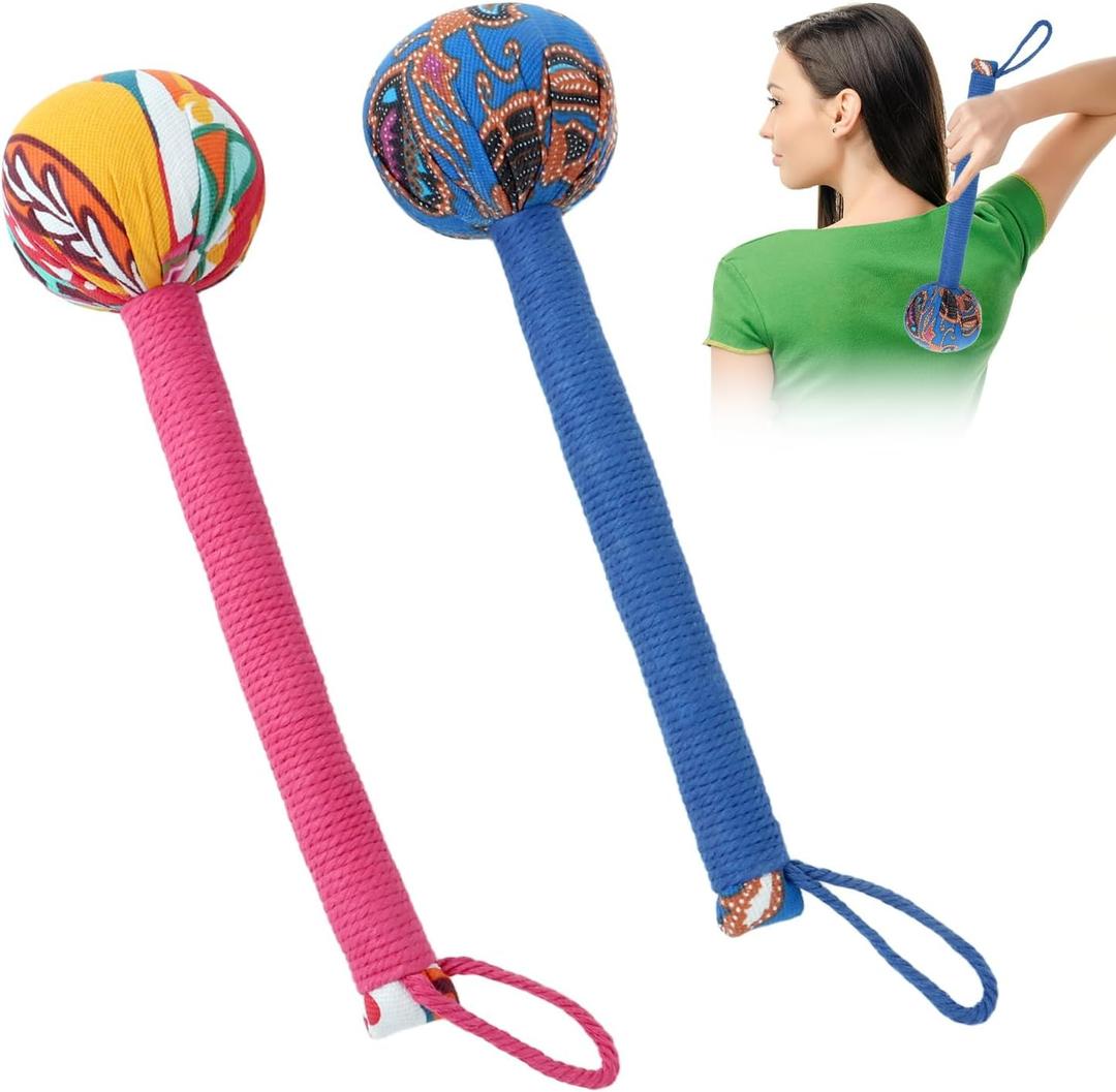 OnVisit 2PCS Herbal Wormwood Lymphatic Drainage Manual Hammer Massage Longer Handle Manual Back Massager for Shoulder, Neck & Muscle Pain ReliefRed/Blue