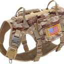 Forestpaw Tactical Dog Harness Tactical Dog Collar with Bungee Leash Set,No Pull Military Dog Harness for Walking Training,Adjustable for Medium Large Dogs,Camouflage Brown,Chest 19.5-41.5"