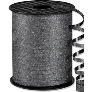 PartyWoo Smoky Black Curling Ribbon, 500 Yard Glitter Ribbon for Balloons, Crafts, Weddings, Floristry (1 Roll)