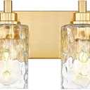 4-Light Bathroom Light Fixtures, 24.5 Inch Brushed Gold Vanity Lights with Clear Hammered Glass Cylinder Shade, Modern Vanity Lighting Fixture Over Mirror, VL198-BG-4
