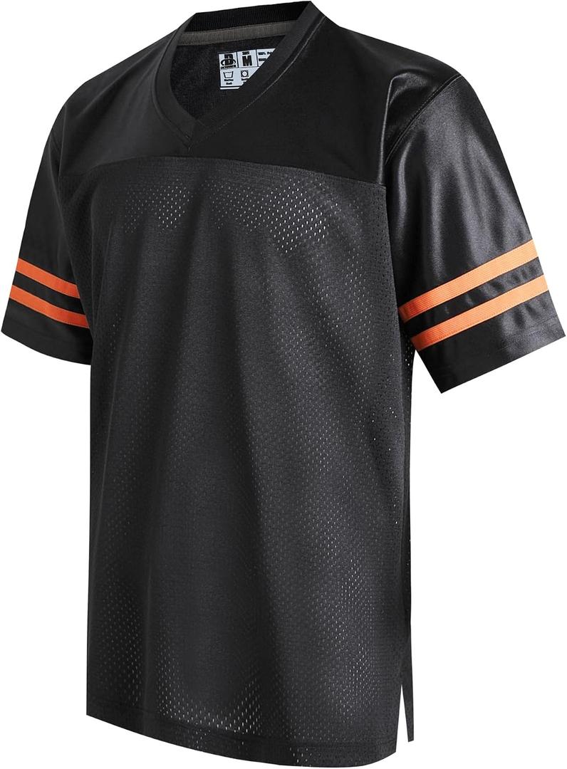 DEHANER Plain Black Football Jersey for Men Unisex 90s 00s 10s Hip Hop Hipster Shirts Training Vintage Tops Gym Streetwear Orange Stripe-Black Jersey, Men Size X-Large
