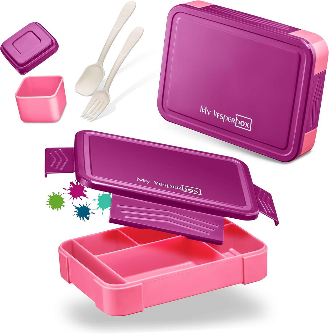 My Vesperbox Lite  Mini Lite - Kids Bento Lunch Box  Extra Durable Lunchbox for Toddlers and School  Leakproof, Child-Friendly, Ideal for Daycare, Preschool & Elementary School (Lite - Purple - 23x17,5x5cm)